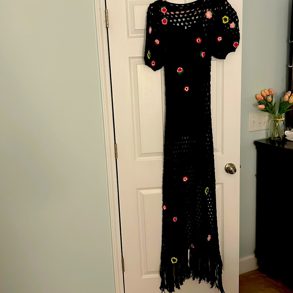 Something Navy crochet black maxi dress